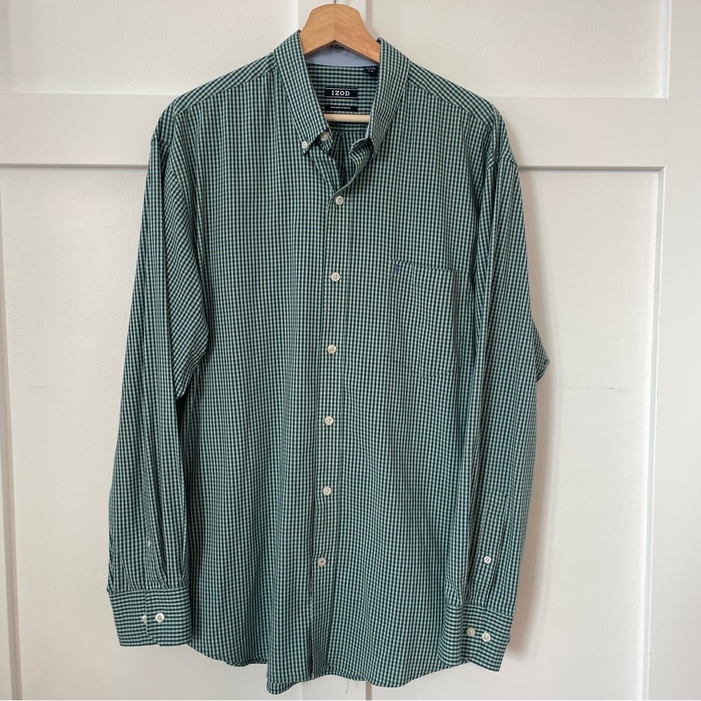 Izod Green and White Button Down